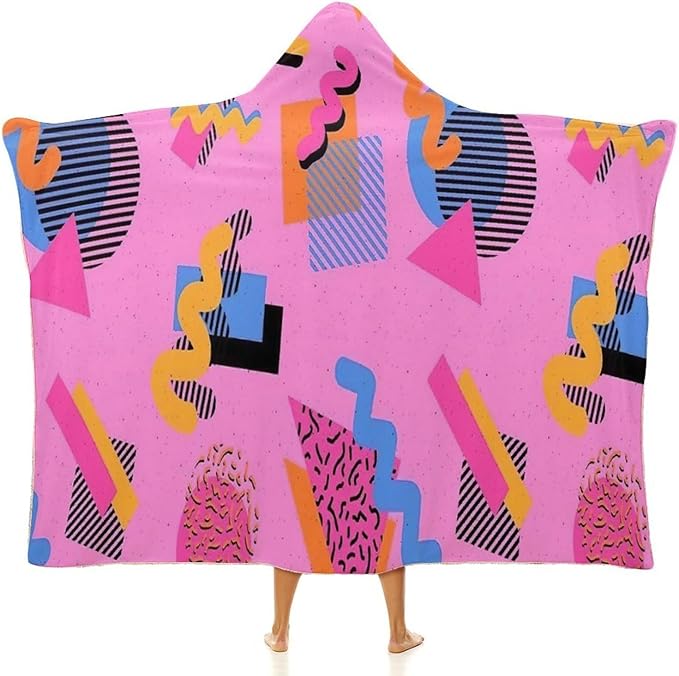 80s 90s Vintage Retro Wearable Blanket Flannel Hooded Blankets Soft Warm Blanket Hoodie for Room Couch Bed Office