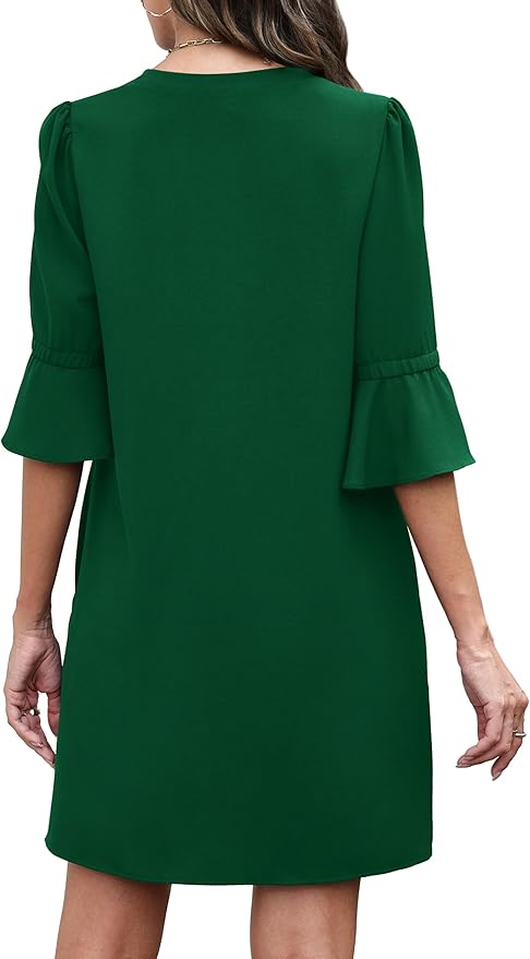 RUMIA Shift Dress for Women V Neck Ruffle Short Sleeve Loose Casual Summer Dress
