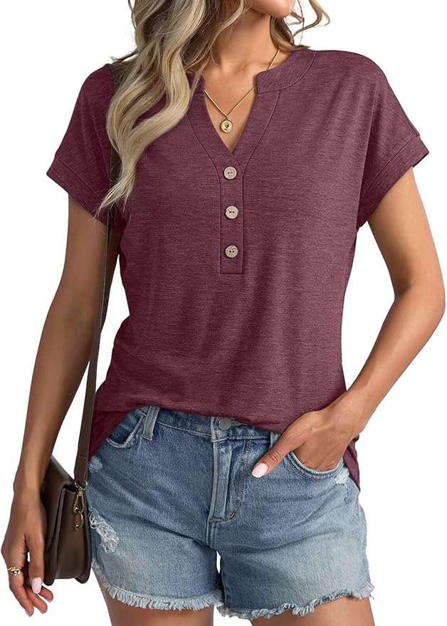 Womens V Neck Cap Sleeve Tops Summer Casual Short Sleeve Shirts Loose Fit Basic Work Tee Trendy Clothes 2025