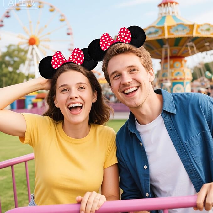 MADO 2 pack mouse ears headbands for adults women little girls boys (ruby red, onesize)