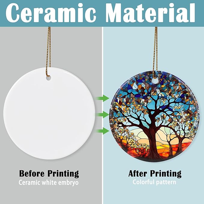 Jocidea Tree of Life Ornament, 2.8" Ceramic Christmas Keepsake Ornaments, Holiday Decor Gifts