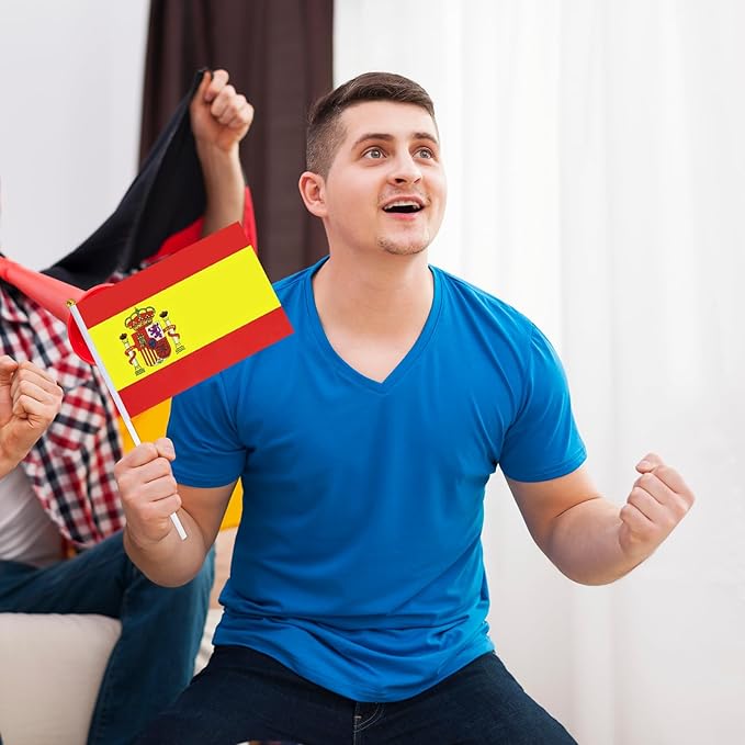 Spain Flag Small Spanish Flag 12 Pack Mini Hand Held Spanish Flags on Sticks for Party Parades Sports Events Patriotic Holiday Decorations