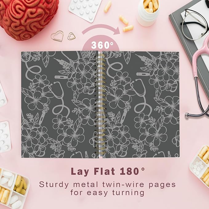 Lacama Nurse Notebook Journal, Nursing School Essentials, Nursing Student Graduation Gifts, Nurse Gifts for Women Nurse Appreciation Gift, Nurses Week Gifts, Stethoscope Flower Spiral Notebook(Gray)