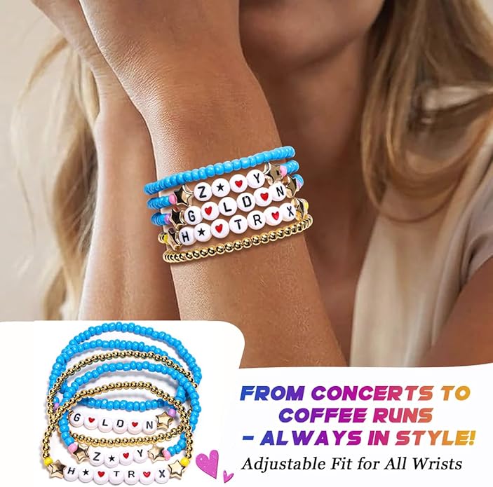 AICase for Korea-Pop Merch Gifts Toys Golden Inspired Bracelets 5 Pcs Stackable Stretch Flower Beaded Bracelets Costume Outfit Merchandise Jewelry Gifts for Fans Christmas Stocking_3110