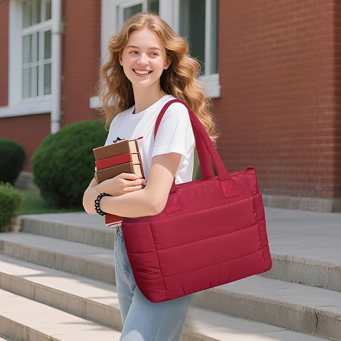 Tote Bag for Women Puffer Tote Bag Large Nurse Bags Shoulder Handbag with Zipper for Work Travel