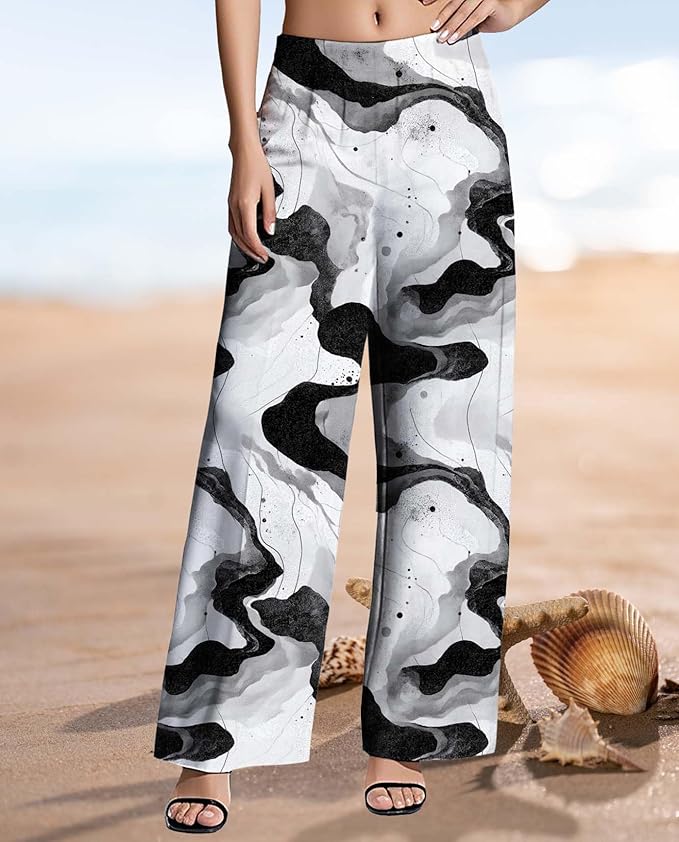 Womens Boho Pants Casual Oversize High Waisted Wide Leg Trousers Pattern Printed Ourdoors Pant for 2025 Summer