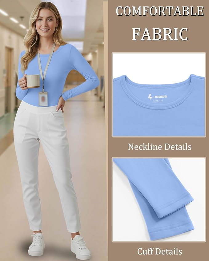 3 Pack Women's Underscrub Shirts Long Sleeve Thermal Scrub Undershirts Nurse Crew Neck Slim Fit Fleece Top Basic Tee