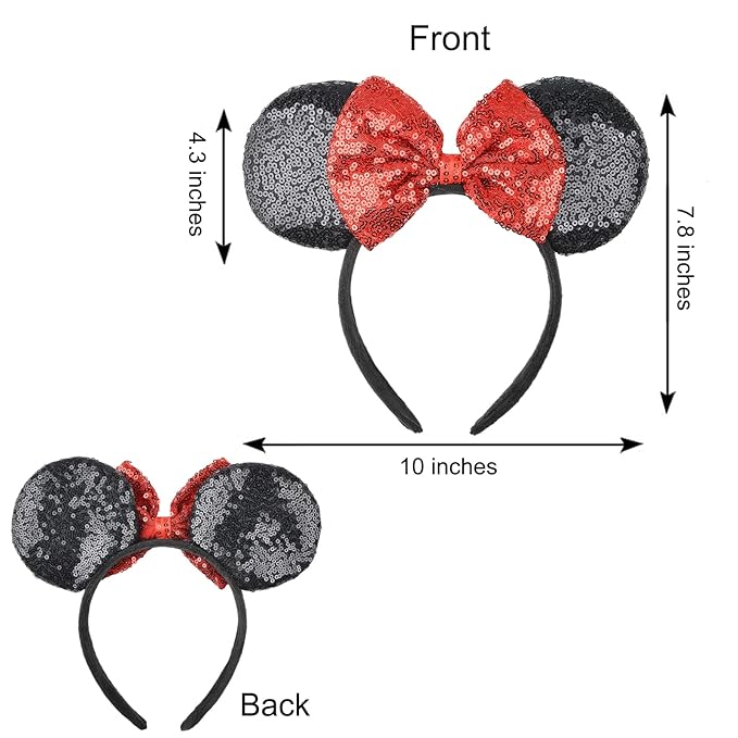 HoveBeaty Mouse Ears Bow Headbands Sequin Hairband Butterfly Glitter Hair Accessories for Girls Women Boys Birthday Cosplay Party Decorations (Red)