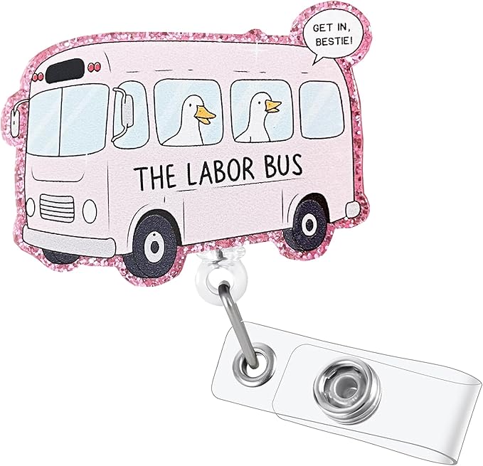 The Labor Bus Badge Reel with Alligator Clip Funny ID Badge Holders Cute RN LPN CNA MA PCT Badge Buddy Nursing Medical Students Nurse Accessories for Work