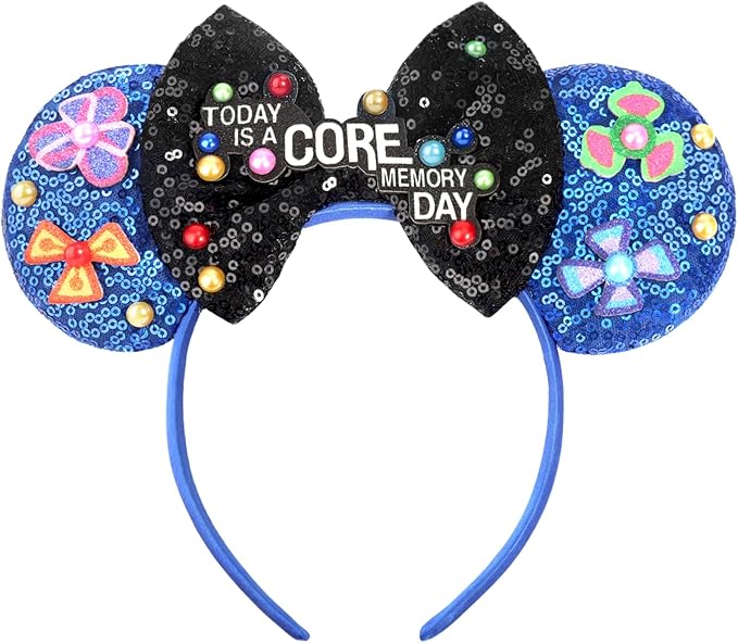 ETLUK Mouse Ears Headband, Sequin Bow Blue Headband for Women Girls Adult, Parks Ears for Cosplay Accessories Party Decorations