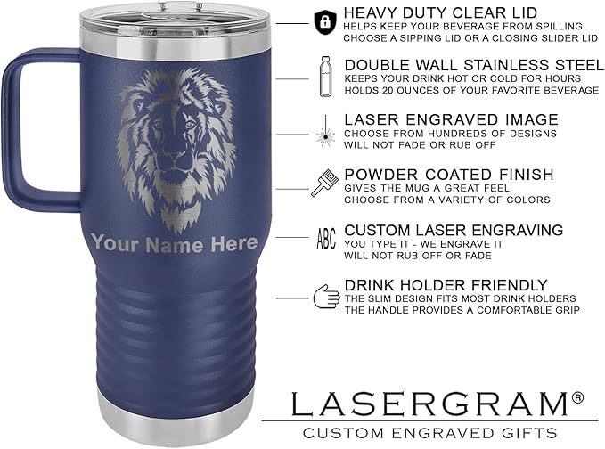 LaserGram 20oz Vacuum Insulated Travel Mug with Handle, CNA Certified Nurse Assistant, Personalized Engraving Included (Navy Blue)