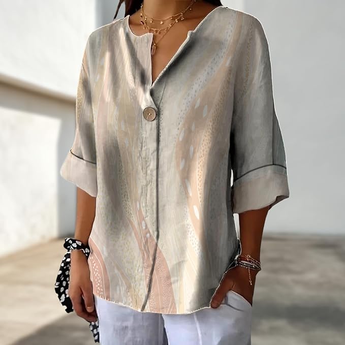 Long Sleeve Shirts for Women V Neck Button Boho Graphic Blouses Casual Collared Fashion Summer Flowing Tops