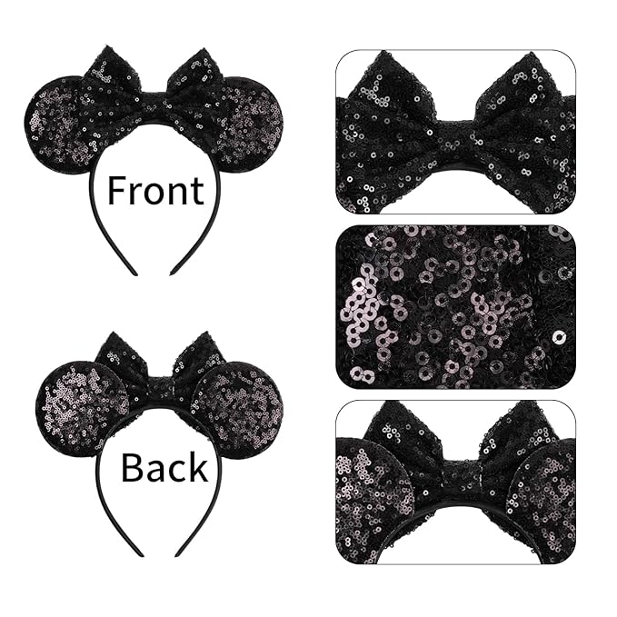 bianbaistar Sparkle Mouse Ears，Classic Black Sequin Mouse Ears Headband for Adults and Other Lovely Users,Holiday Party or Amusement Park Accessory