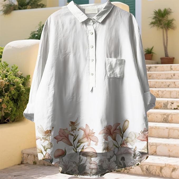 Women Funny Graphic Long Sleeve Floral Blouses Plus Size Button Shirts Casual Cute Vneck Fall Tunic Tops Trendy