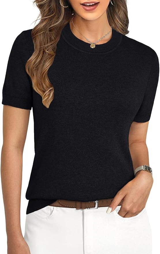 Women's Soft Short Sleeve Wool Blend Pullover Sweater for Business Casual & Fashion