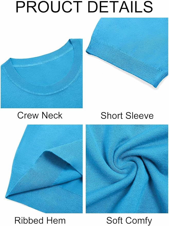 Imily Bela Womens Summer Short Sleeve Sweater Dressy Casual Crew Neck Knit Tops Fashion Pullover Shirts