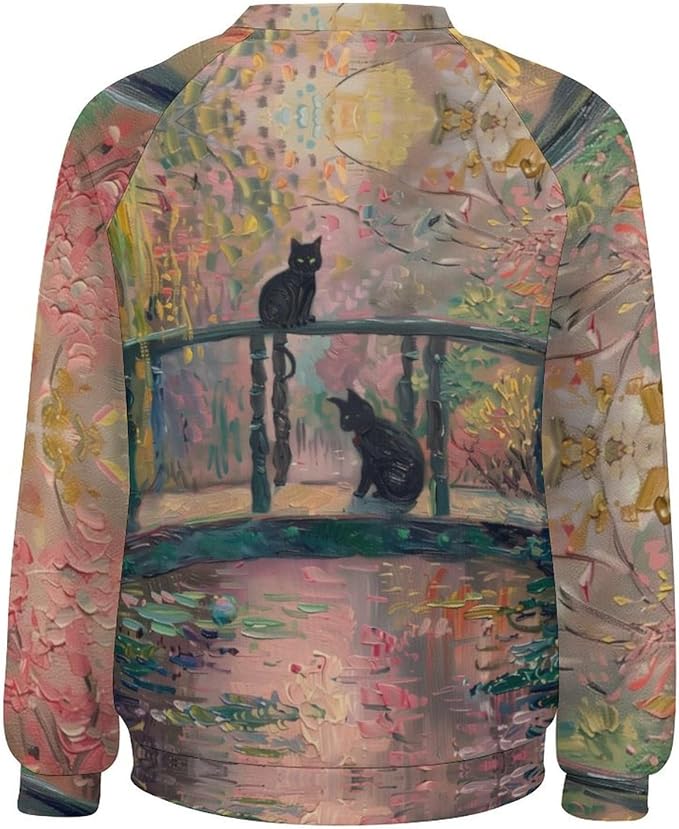 Spatofa Womens novelty funny cat printed crewneck sweatshirt casual loose long sleeve graphic pullover sweatshirts tops