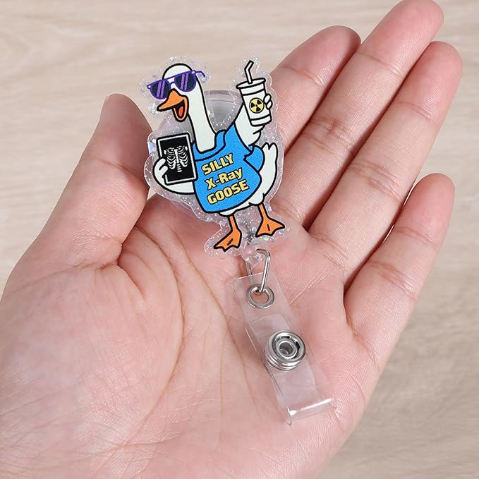 Silly X-Ray Goose Radiology Funny Nurse Badge Reel, Cute Retractable ID Card Badge Holder, Name Tag Medical Badge Buddy for RN LPN RT ER CNMT RO MIC RAD Nursing Doctor Student Healthcare Worker
