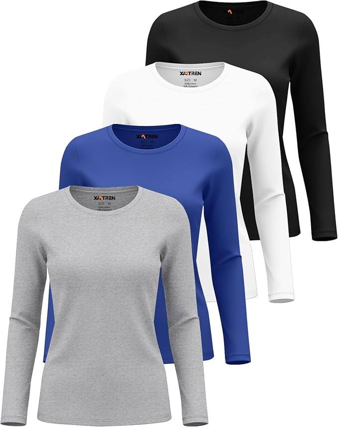 4 Pack Women's Underscrub Shirts Nurse Undershirts Long Sleeve Crewneck Slim Fit Tops Soft Stretchy Basic Tee