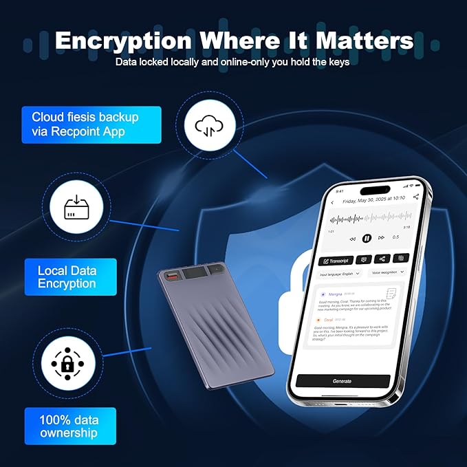 AI Voice Recorder, Professional Voice Activated Recorder with AI Transcription & Summarize, 64GB Storage, 30H Battery, Noise Cancellation and AI Note Taker for Meetings and Interviews & calls