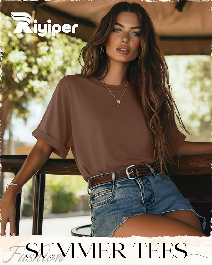 Riyiper 3 Pack Women's Oversized T-Shirt Half Sleeve Summer Tees Casual Loose Fit Crew Neck Basic Tops