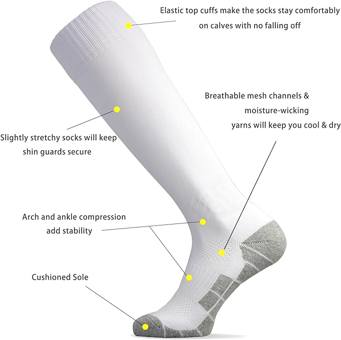 CWVLC Soccer Socks (1/3/5 pairs) Team Sport Knee High Socks for Adult Youth Kids