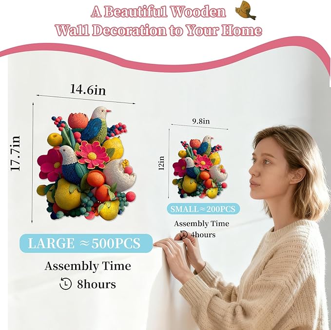 MEATRN Wooden Puzzles for Adults - Flowers & Birds Wooden Jigsaw Puzzles, 202 Pcs Laser-Cut Wood Puzzle Adults, Relaxing Mindful Puzzle Game, Unique Gift for Family and Friends, 9.8x12in