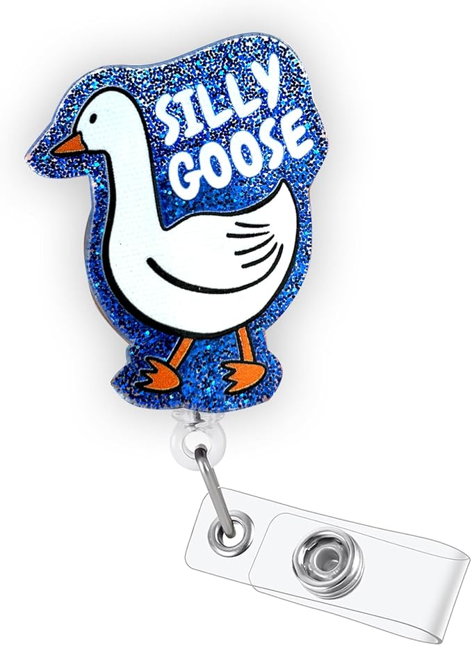 Funny Silly Goose Badge Reel, Cute Retractable ID Card Badge Holder, Name Tag Work Badge Clip for RN LPN CNA MA ER Night Shift Nurse Nursing Student Doctor Teacher Librarian Truck Driver, Nurse Gifts