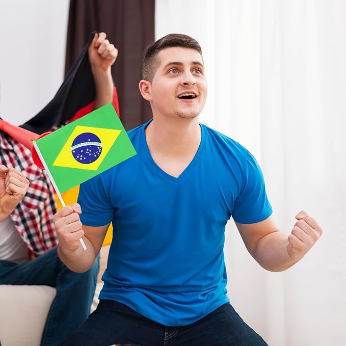 Brazil Flag Small Brazilian Flag 12 Pack Mini Hand Held Brazilian Flags on Sticks for Party Parades Sports Events Patriotic Holiday Decorations