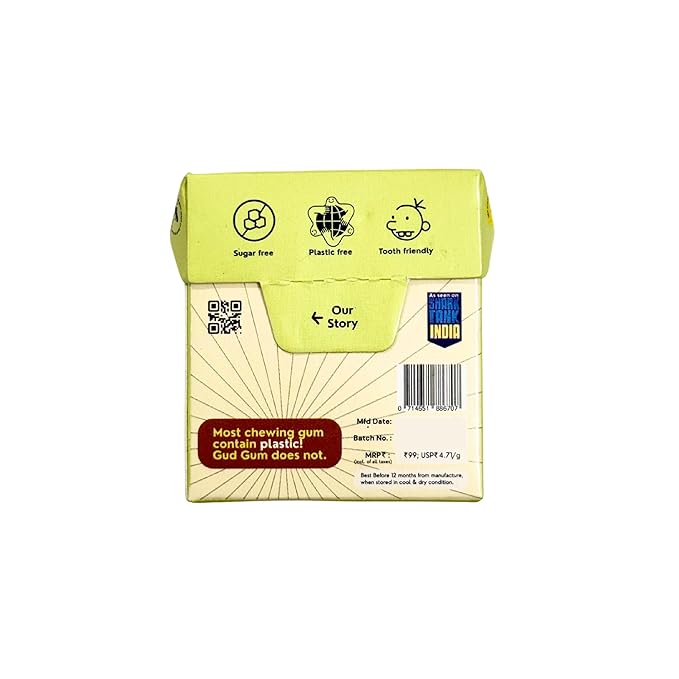 GUDGUM Natural & Sugar-Free Chewing Gum – Plastic-Free, Biodegradable, Vegan (Pack of 4, Lemon)