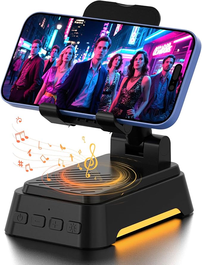 Gifts for Men Women, Cell Phone Stand with Bluetooth Speaker and Ambient Light, Stereo Sound, Adjustable Phone Holder, Cool Tech/Christmas/Birthday Gift Idea for Dad Mom Husband