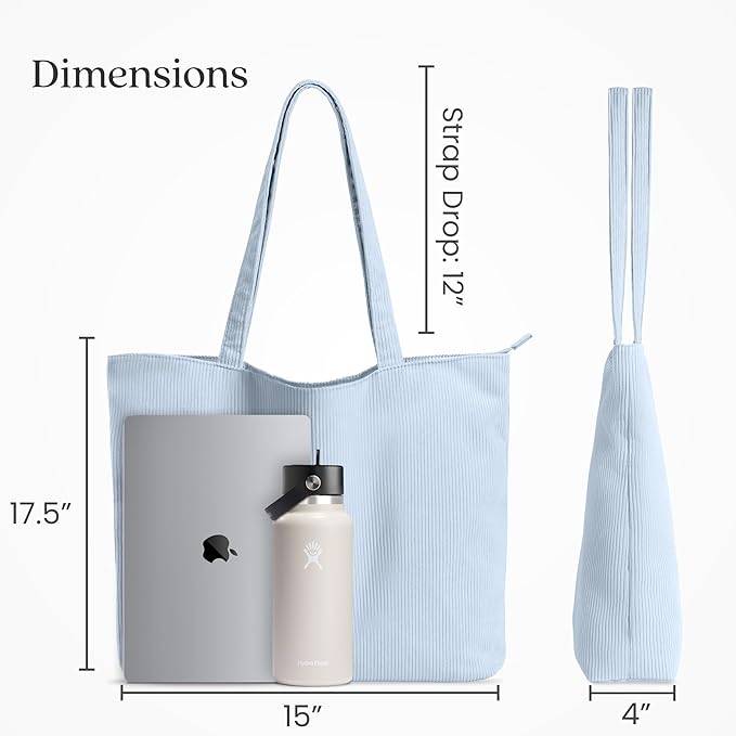 VANDEL Corduroy Tote Bag for Women and Men with Zipper and Inner Pockets. Cute School Tote Bag with Zipper, Aesthetic