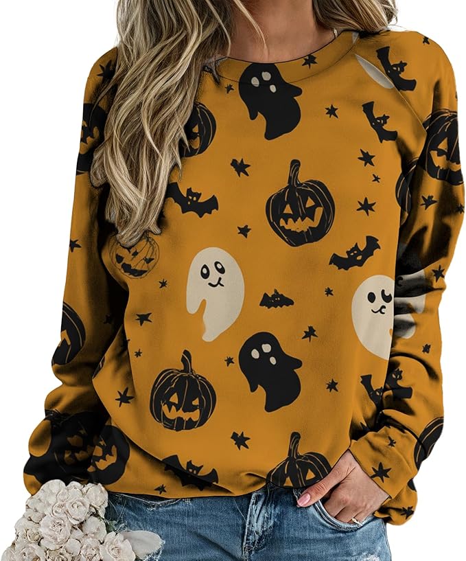 domirica Halloween Sweatshirt For Women Long Sleeve Crew Neck Sweatshirts Fall Halloween Costumes For Holiday Party 2025
