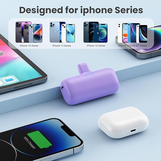 [2-Pack] Mini Portable Charger for iPhone,5200mAh Ultra Compact PD Fast Charging Power Bank,Plug-in Battery Pack Travel Cordless Phone Charger,Compatible with iPhone 14/14Pro/13/12/11/X/8/7/6plus etc
