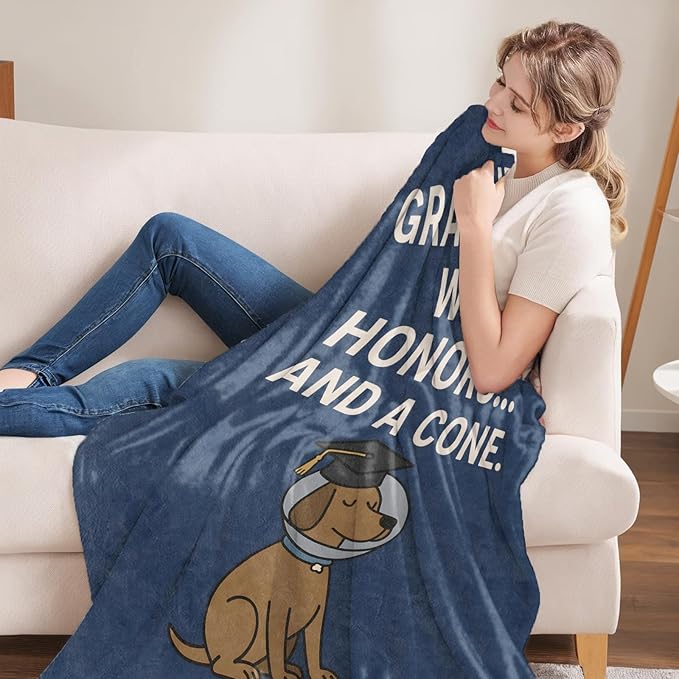 Oertud Graduated Gifts, Funny Graduation Theme Flannel Blanket for Women, Students, Teachers, Throw Blankets for Kids Girls Boys Dog Lovers, Travel Camping Sofa Living Room Decor 60x80 in