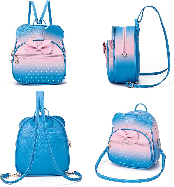 KL928 Girls Mini Backpack Bowknot Polka Dot Cute Daypacks Convertible Shoulder Bag Purse for Women