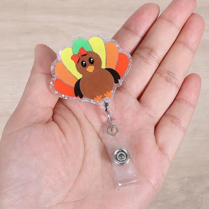Turkey Bow Christmas Funny Nurse Badge Reel, Cute Thanksgiving Retractable ID Card Pediatric Badge Holder, Name Tag Medical Badge Buddy for RN CNA MA LPN OB/GYN Nursing Student Doctor Social Workers