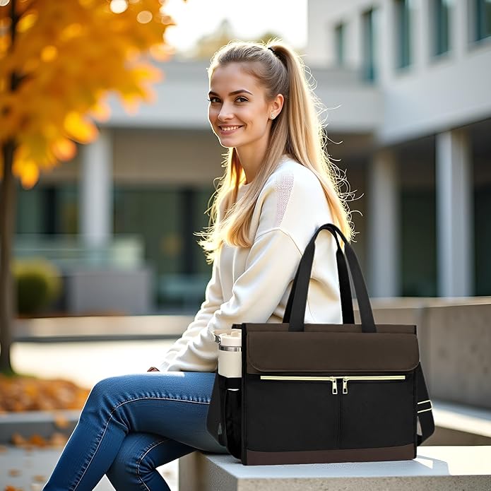 Laptop Bag for Women - 15.6 Inch Tote Work Bag with Compartments Nurse Teacher Bag Large Lightweight Office Handbag