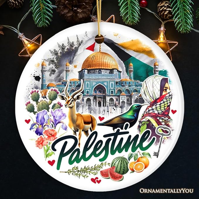 Artistic Palestine Ornament, Dome of The Rock Landmark and Middle Eastern Heritage Souvenir Circle