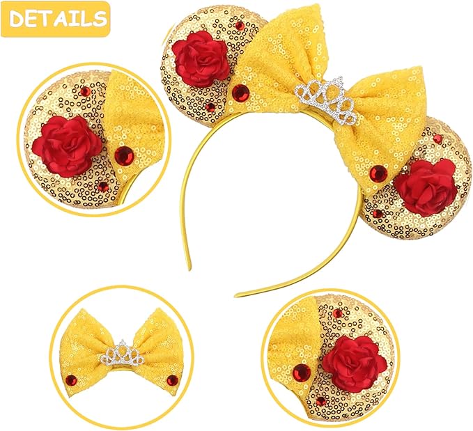 Sequin Mouse Ears Headbands for Women Girls Boys, Glitter Bows Headband for Kids Adults Birthday Party Costume Halloween