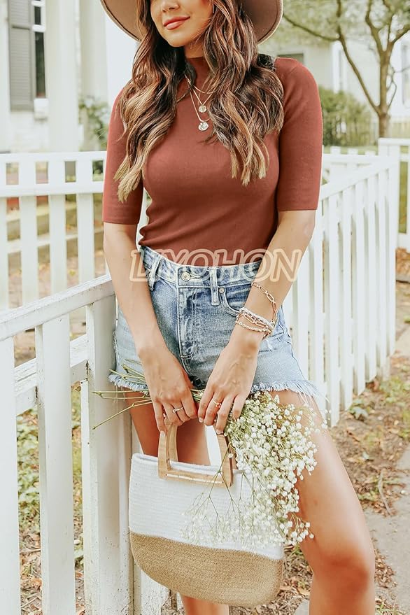 LIYOHON Womens Tops Dressy Casual Mock Turtleneck Business Short Sleeve T Shirts Going Out Tops 2026