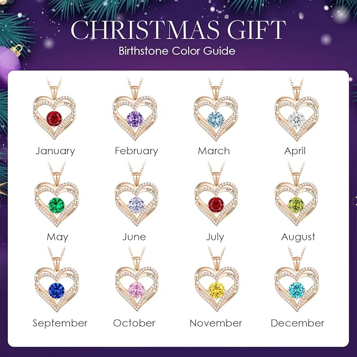 CDE Valentine's Day Gift Forever Love Heart Necklaces for Women, Wedding Anniversary, Birthday Mothers Christmas Day Gifts for Mom, Mother, Wife, S925 Silver Jewelry with Birthstone Pendant