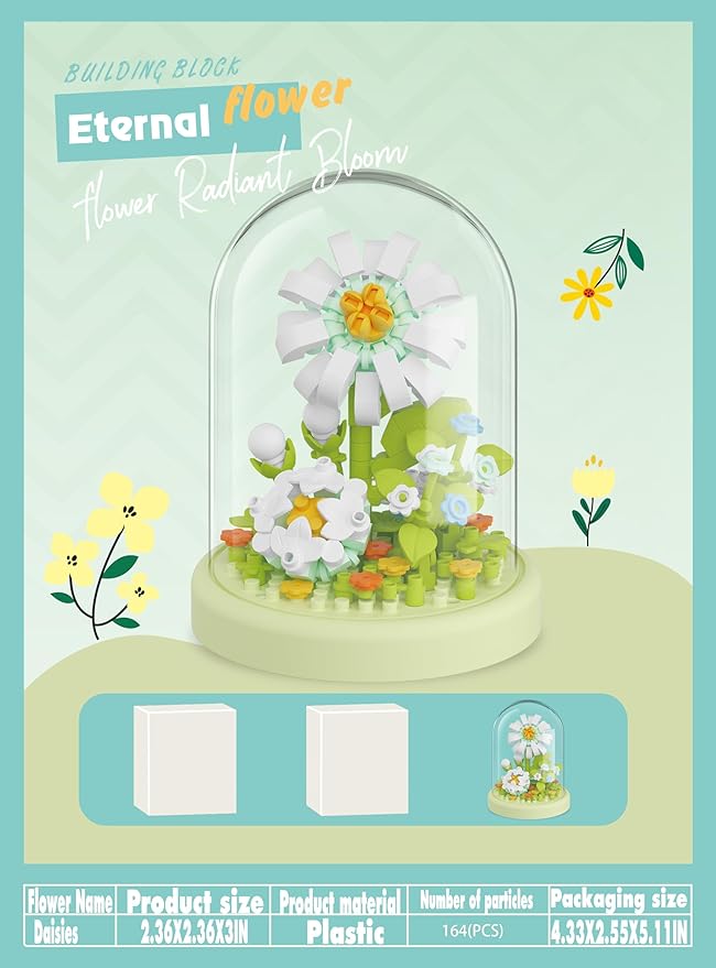 Sacblirr Daisies Secret Mini Flower Building Toy Bouquets with Dust Cover Set Creative Assembly Bonsai Tree Ideal for Home Decor Collection Toys