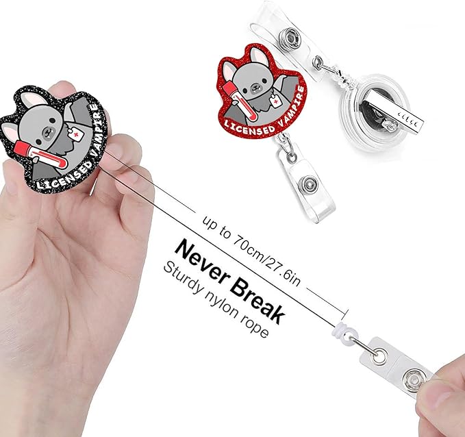 Phlebotomy Vampire Halloween Bat Badge Reels Retractable Funny Cute Badge Holder with Badge Reel ID Clip Name Tag Card Tag Card Badge Clip Acrylic Accessories Gifts Nurse Student RN Office Teacher