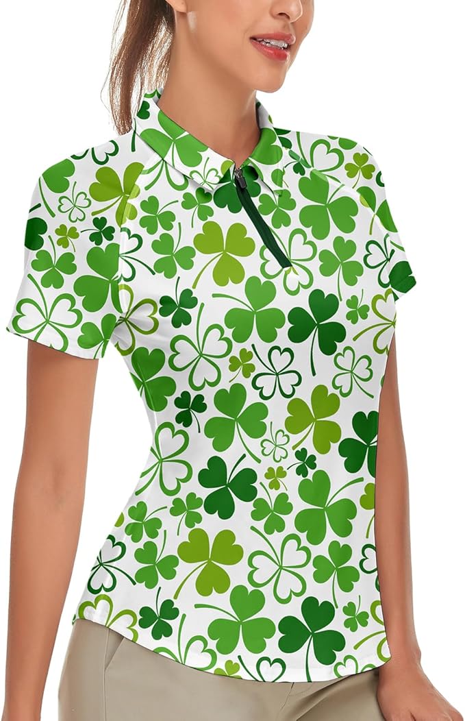Women's Golf Shirt Short Sleeve Tennis Shirt Quarter Zip Golf Pullover Golf Polo Shirts Argyle Tops