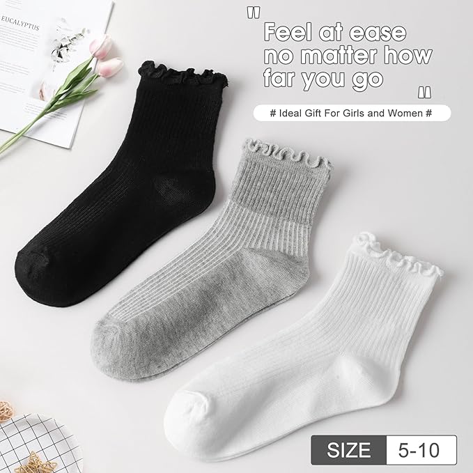 ANDERE ARTE Womens Ruffle Ankle Socks Cute Lettuce Edge Crew Socks for Women