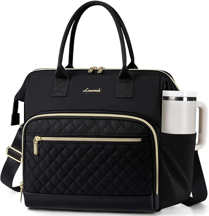 LOVEVOOK Lunch Bag Women, Insulated Adult Lunch Box for Women Work, Wide Opening Leakproof Cooler Tote Bag for Office Campus Picnic Beach with Shoulder Strap, Loncheras Para Mujer with Cup Holder