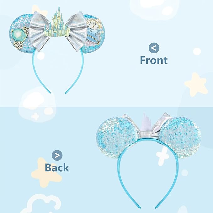 HAMUTH Mouse Ear Headband, Sequin Bow Headband for Women Girls Adult, Princess Decorations for Party Trip Parks Cosplay Costume Essentials