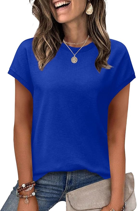 WIHOLL Short Sleeve Sweater for Women Summer Tops Crew Neck Fashion Clothing Tshirts Shirts Travel Outfits Dressy Casual