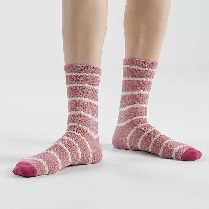 Kikiya Women's Cotton Crew Socks - Cute Flower Graphic Polka Dot Striped Heart Patterned - Ladies Girls Casual Socks Size 6-8